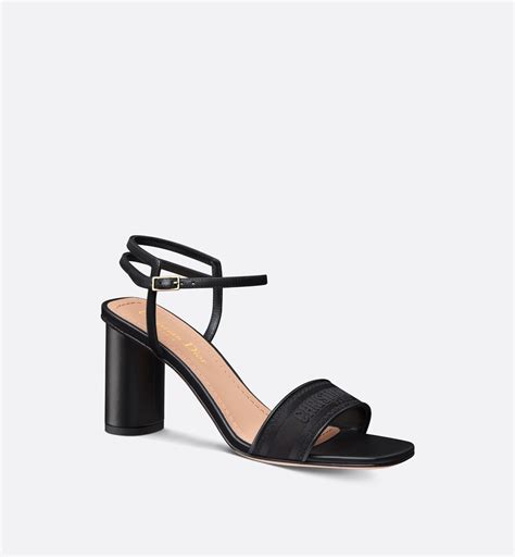 Dway Heeled Sandal Black Embroidered Satin and Lambskin